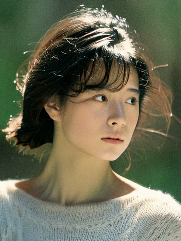 Akina Nakamori, Close up of young woman's face, pose with your hand on your chin , Realistic old photos, Realistic old photos, Grainy or damaged photos, About the old one , old photo, old photo, Damaged photos, Very old photos, old photo, Post-grunge portraits, inspired by Anna Füssli, old photo, Look at Ebulsahin, return.