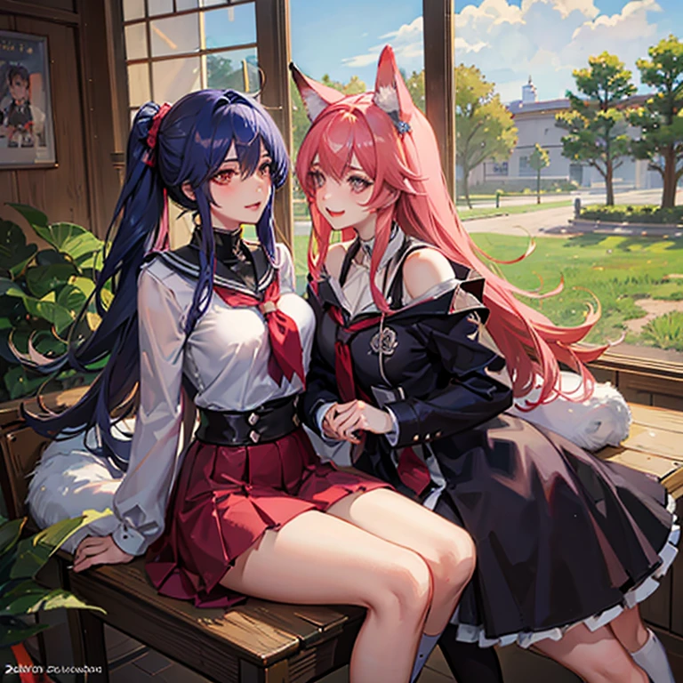 Chicas anime zorro, lobo, coneja, sexys en la escuela