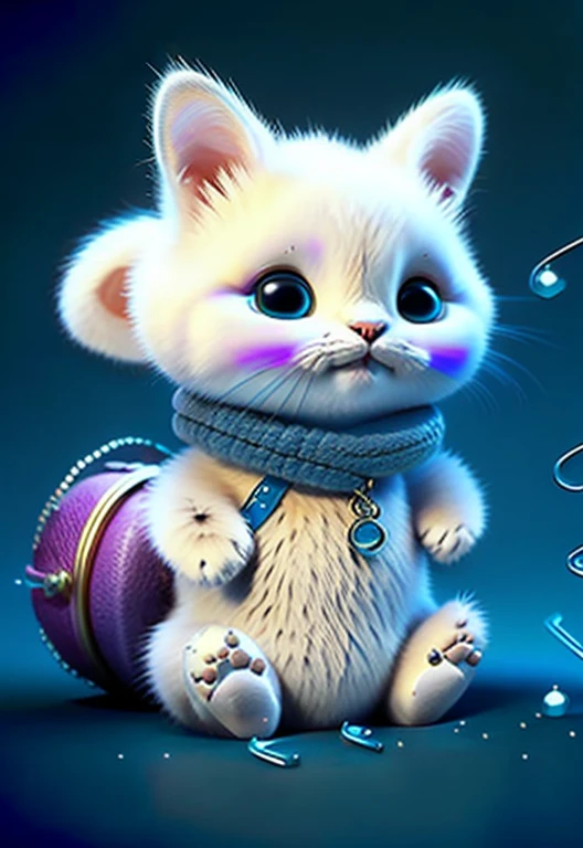 A cat white and blue with big safety pins on his ears Tim Burton