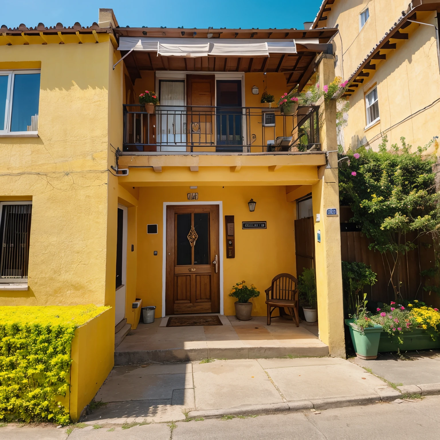 orange and yellow house with flowers