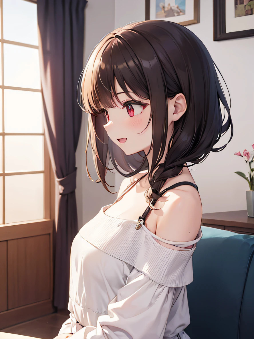 Anime girl with long hair sitting on a couch in a room - SeaArt AI