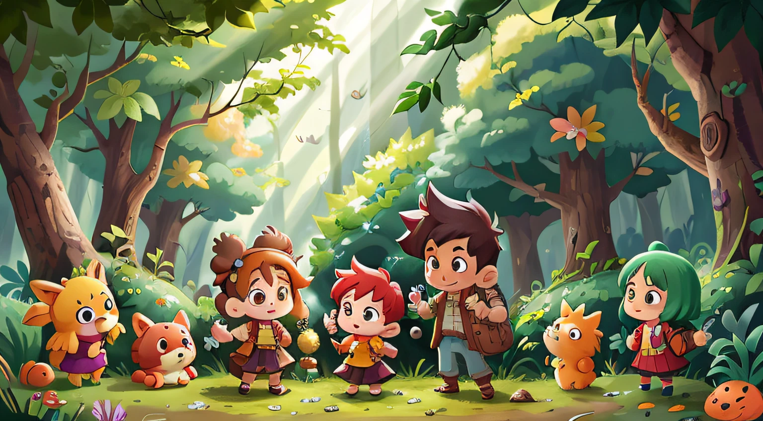 Garotinho Pobre, Today is his birthday, Forest Nendoroid Full of Decoration and Animal Watercolor Painting, Pixiv style, pixiv, The highest rating on PixiV, lovely art style, Chibi Art, Anime cute art style, Pixiv trends, Japanese cartoon《Chibi》, Nice anime style, Popular topics on pixiv, splash ink art anime loli, Maple Leaf Story Character Art