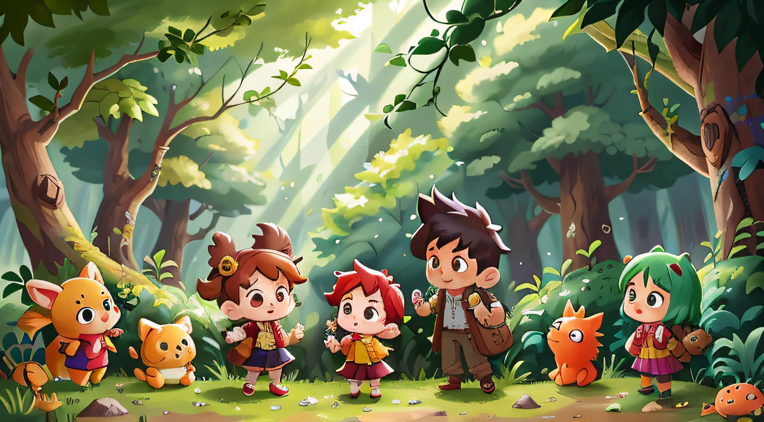 Garotinho Pobre, Today is his birthday, Forest Nendoroid Full of Decoration and Animal Watercolor Painting, Pixiv style, pixiv, The highest rating on PixiV, lovely art style, Chibi Art, Anime cute art style, Pixiv trends, Japanese cartoon《Chibi》, Nice anime style, Popular topics on pixiv, splash ink art anime , Maple Leaf Story Character Art