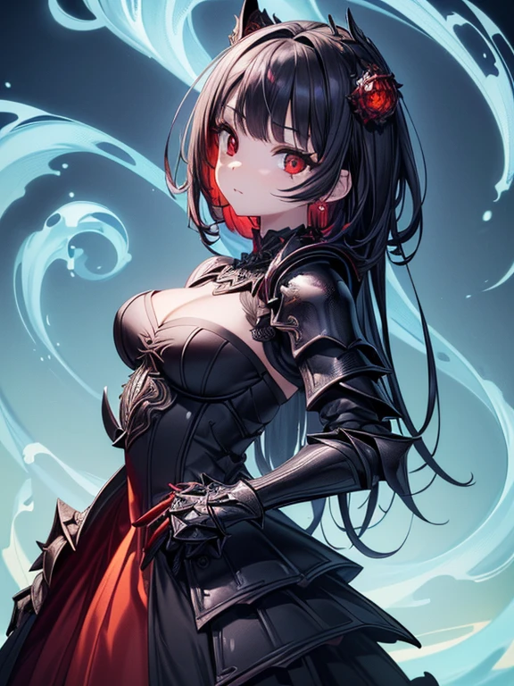 ((​masterpiece、top-quality:1.5、a high chroma:1.5、ultra-detailliert、high-resolution illustrations:1.5、Ultra-high-definition CG、8k size wallpaper、offcial art))、((s fractal art:1.5))、(highly colorful:1.5),(front view:1.8),(1girl),(Cute little girl s:1.5)(Shining red eyes:1.5),(Beautiful face:1.5,Beautiful eyes:1.5)、(close to viewer:1.5),
(clear face:1.3)、(sexy body),((Detailed dark fantasy armor dress:1.5)),((intricate detailes,detailed dress)), (Beautiful dress in every detail),(large breasts:1.5),(Shining red eyes:1.2),upper body、Dark Fantasy