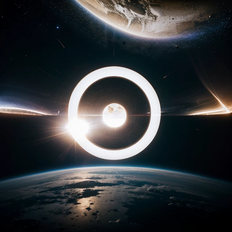Space with a dimly lit white circle in the middle