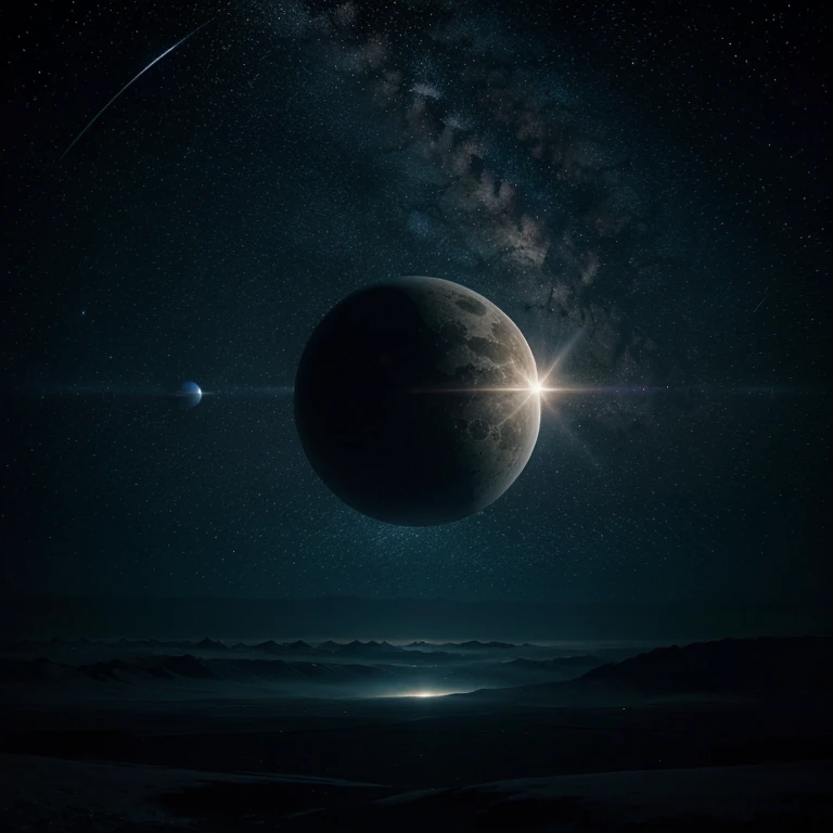 Space with no plaents just stars and a barely visable cirlce light