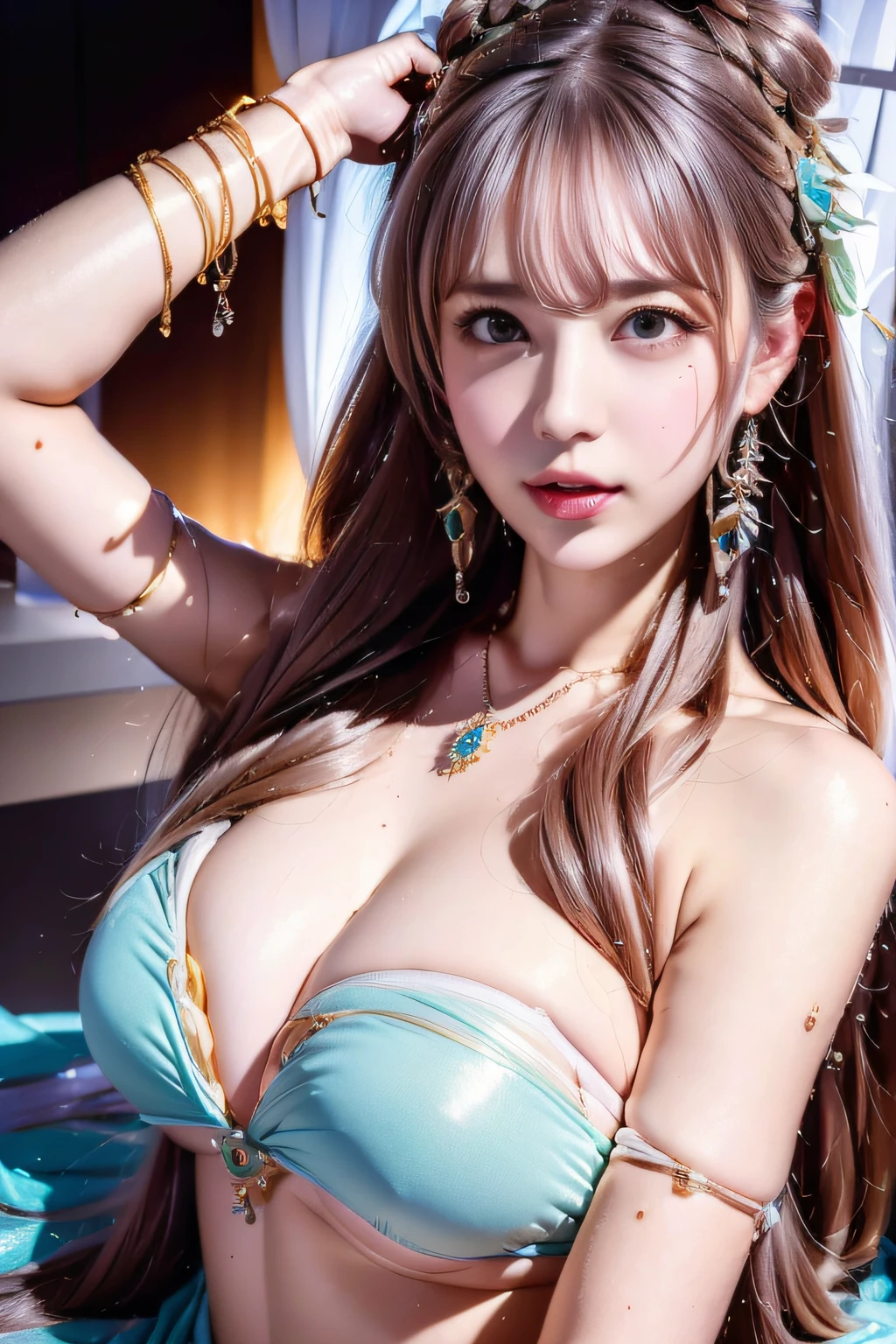 numerous tentacles attached to the girl's chest,,,,,、top-quality、​masterpiece、超A high resolution、(真实感:1.4),Spilling milk through the mouth、Beautiful woman with perfect figure in sharp focus、a wet body、Highly detailed facial and skin texture、A detailed eye、二重まぶた、(((White liquid dripping from the mouth))))、(((stick between breasts)))(((Drooling))))、