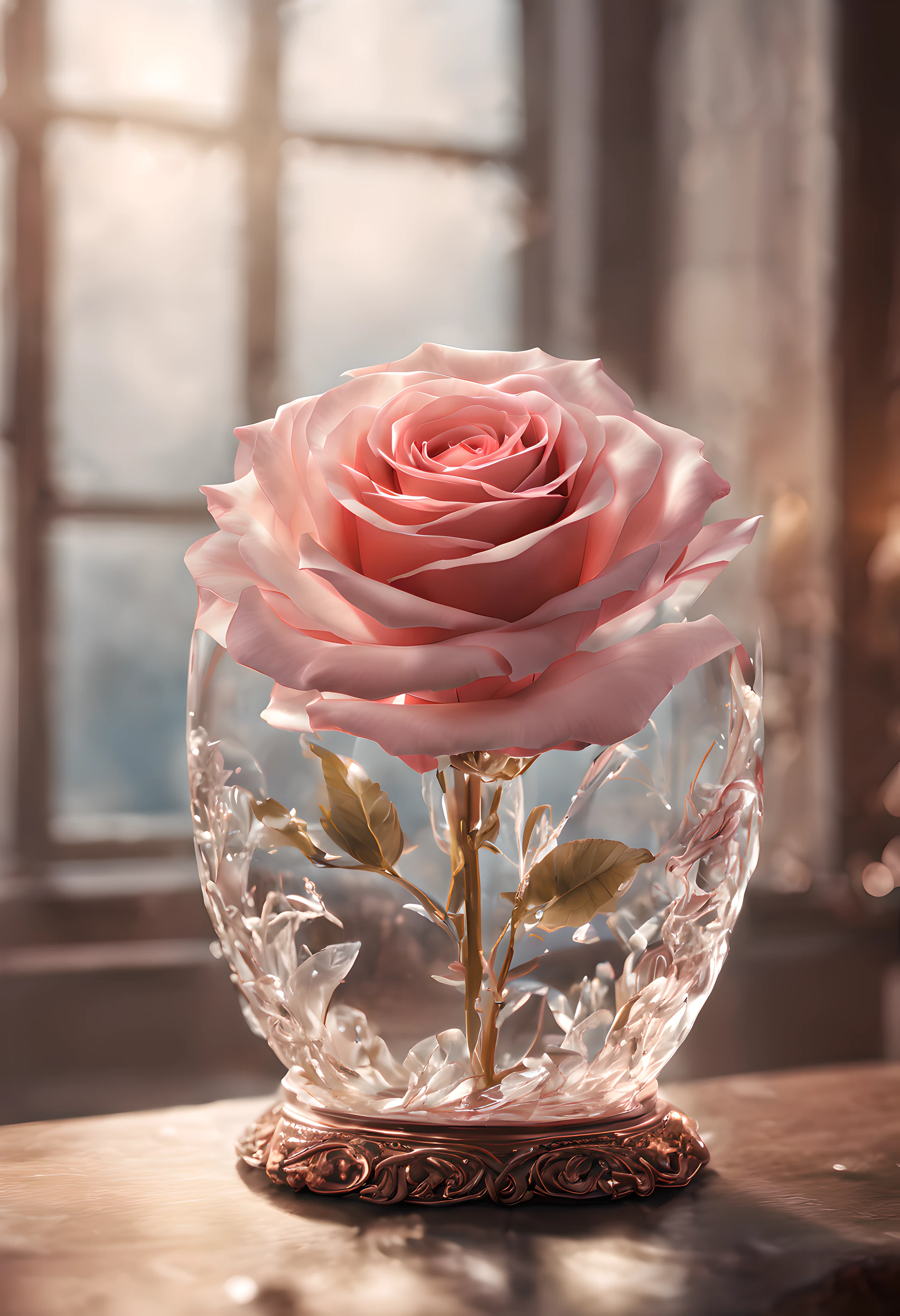 there is a glass vase with a rose in it on a table, beautiful art uhd 4 k, translucent roses ornate, beautiful iphone wallpaper, beautiful wallpaper, phone wallpaper hd, hd phone wallpaper, beautiful digital art, amazing wallpaper, glowing flowers, luminous flowers, very beautiful digital art, beautiful flowers and crystals, melanchonic rose soft light, beautiful gorgeous digital art