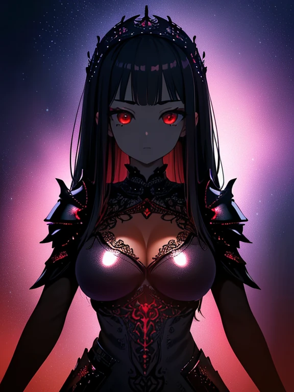((masterpiece、top-quality:1.5、a high chroma:1.5、ultra-detailliert、high-resolution illustrations:1.5、Ultra-high-definition CG、8k size wallpaper、offcial art))、((s fractal art:1.5))、(highly colorful:1.5),(front view:1.8),(1girl),(Cute s:1.5)(Shining red eyes:1.5),(Beautiful face:1.5,Beautiful eyes:1.5)、(close to viewer:1.5),
(clear face:1.3)、(sexy body),((Detailed dark fantasy armor dress:1.5)),((intricate detailes,detailed dress)), (Beautiful dress in every detail),(large breasts:1.5),(Shining red eyes:1.2),upper body、(metal shine:1.5),Dark Fantasy,云、colourfull