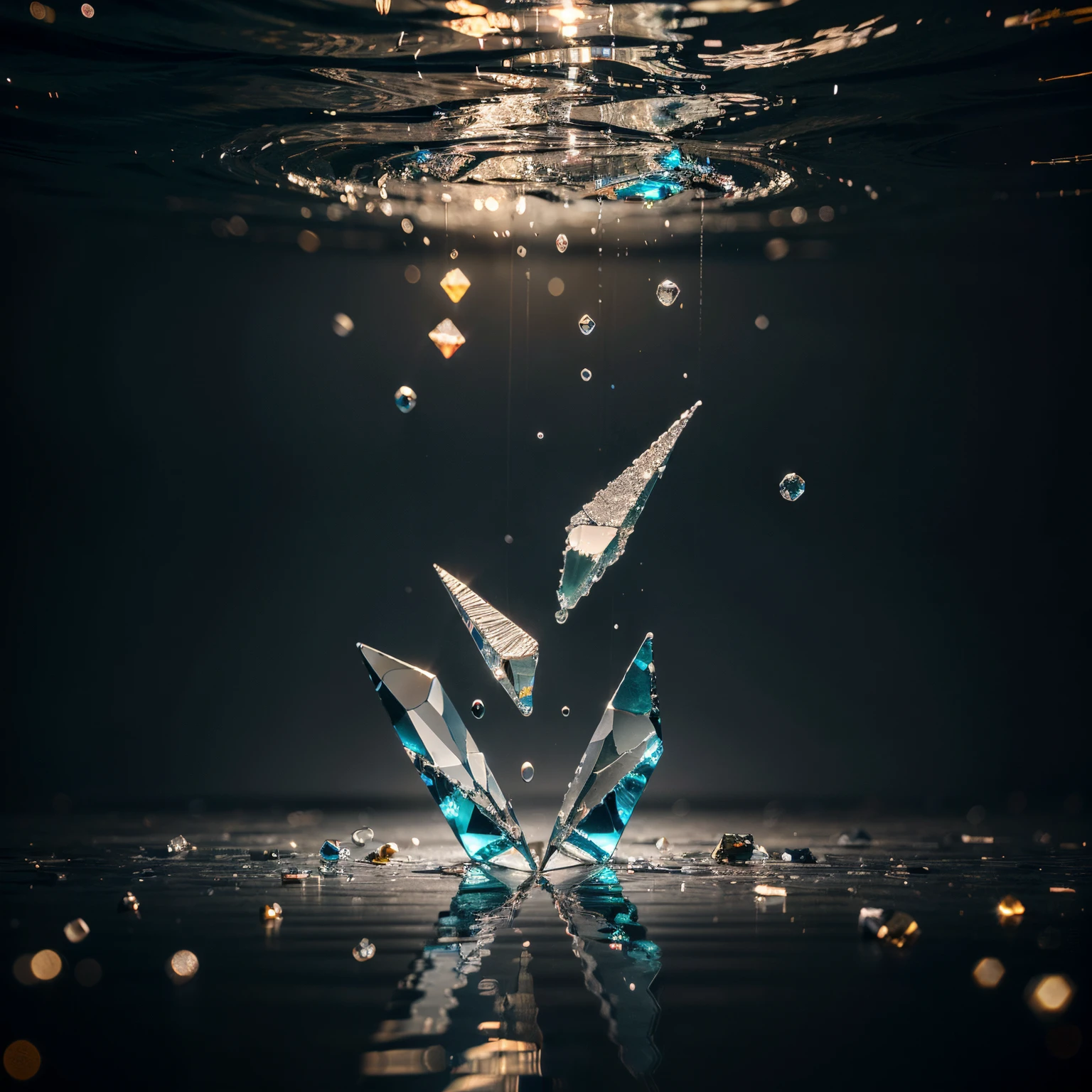 (glass falling and shattering on water),surreal,4k,realistic,masterpiece,(reflective:1.1),(high definition:1.1),(shards of glass:1.1),(crystal clear water:1.1),(vivid colors:1.1),(sharp focus:1.1),(bokeh:1.1),(natural lighting:1.1),(mesmerizing:1.1),(detailed water ripples),(rippling effect),(intense motion),(dynamic composition),(captivating),(slow motion),(dramatic),(suspenseful),(multiple reflectionirrored surfacerozen in time),(abstract shapes),(crystal shards),(shimmerinagical atmosphere),(dreamlike), background