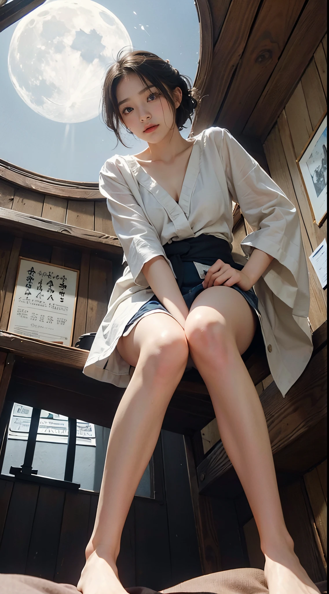 ((Highest quality, 8k, masterpiece: 1.3、Full Body Shot、Spread your legs、No pants、Very good、barefoot)), sharp: 1.2, Perfect Body Beauty: 1.4, Slim Abs: 1.2, ((Leaning forward: 1.2、Nipple erection:1.3)),  (Open shirts are see-through: 1.6), Close your face: 1.5, (((Highly detailed face and skin texture, Beautiful Eyes, double eyelid))), Side view of the camera