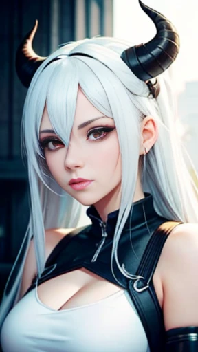 a woman with horns and a white top posing for a picture, tifa lockhart with white hair, ig model | artgerm, artwork in the style of guweiz, white haired deity, anime girl , guweiz, girl with white hair, trending on cgstation, perfect white haired girl, ross tran 8 k, japanese goddess, anime inspired