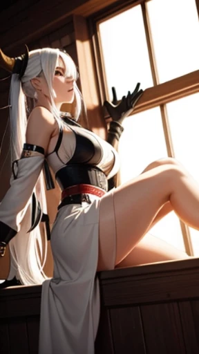 a woman with horns and a white top posing for a picture, tifa lockhart with white hair, ig model | artgerm, artwork in the style of guweiz, white haired deity, anime girl , guweiz, girl with white hair, trending on cgstation, perfect white haired girl, ross tran 8 k, japanese goddess, anime inspired