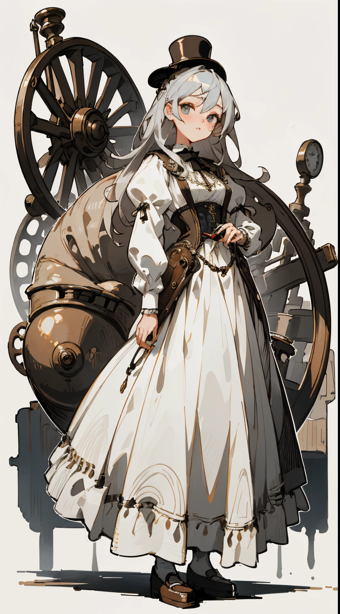 ((tmasterpiece)),(((Best quality))),(character design sheet,Same character,the street,side,Take a step back),lamplight,1 girl,silber hair,princess cut,hair on eyes,pretty eyes,Environmental Scene Change, Uniform posture, Gorgeous princess dress, steampunc，Victorian clothes，steampunc，gear wheel，pocketwatch，vintage jewelry，vintagestyle, Chatongbetalora，The whole body is from head to toe, ( Background with, white backgrounid: 1.3)