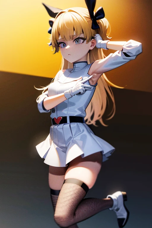 best quality, masterpiece, Highly detailed, illustration, absurdres, military form, White gloves, white jacket, white skirt, white military uniform, white uniform, white hat, belt, standing, girls, standing at attention, multiple girls, Team Squad, expressionless, blank eyes, l, emotionless, corrution, mind control, female combatant, full body, hypnotized, unhappy trance, perfect female body, extremely glossy latex, hypnosis, hypnoLora, empty eyes, Mind control device, thigh high, poses, submissive_pose, rubber bodysuit, Bleach, Quincy, thighhighs, tight miniskirt, tie, Emilico, Shadow house, blonde hiar, blue eyes, playboy bunny, fishnet legwear, rabbit ears, full tight leg, black leggings, spread armpit, highres, armpit