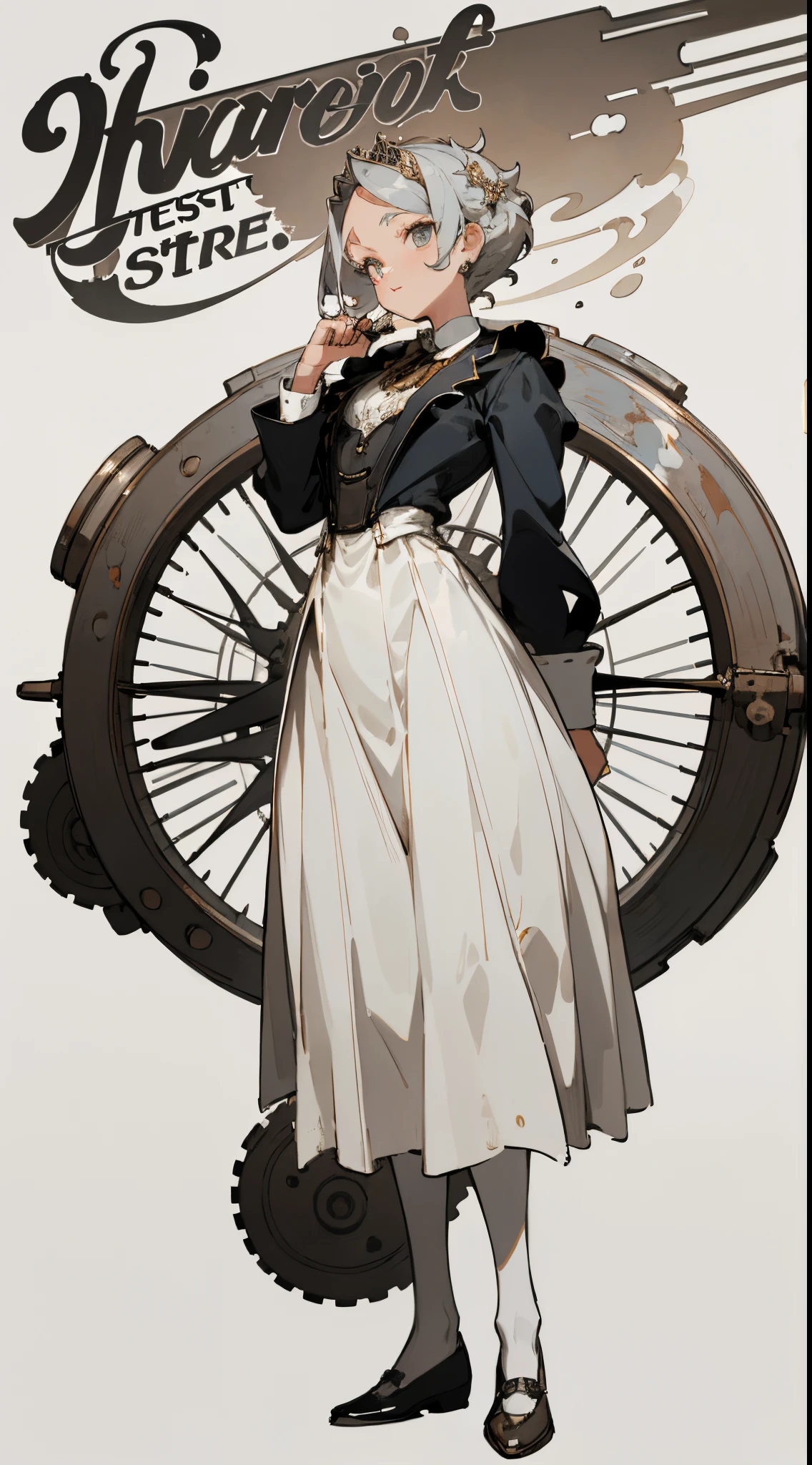 ((tmasterpiece)),(((Best quality at best))),(character design sheet,Same character,the street,side,Take a step back),lamplight,1 girl,silber hair,princess cut,hair on eyes,pretty eyes,Environmental Scene Change, Uniform posture, Gorgeous princess dress, steampunc，Victorian clothes，steampunc，gear wheel，pocketwatch，vintage jewelry，vintagestyle, Chatongbetalora，The whole body from head to toe, ( Background with, white backgrounid: 1.3)