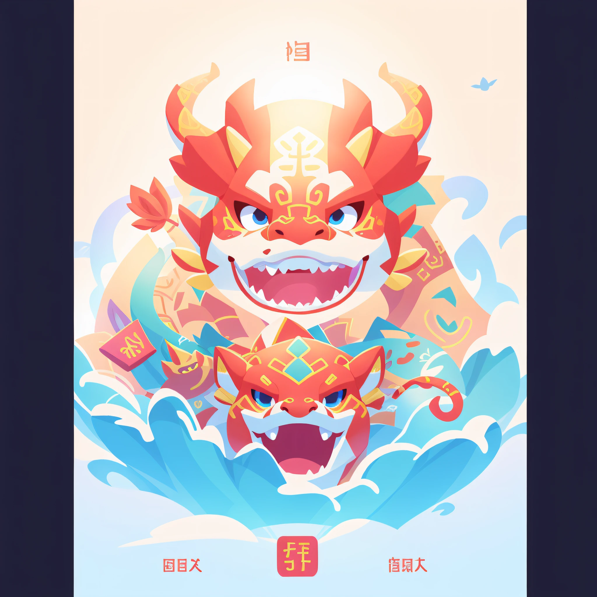tas&#39;New Year poster，Positive Chinese Dragon，looking towards the viewer，Digital illustration style，gentlesoftlighting，isometry，3d icon，Cute Chinese dragon