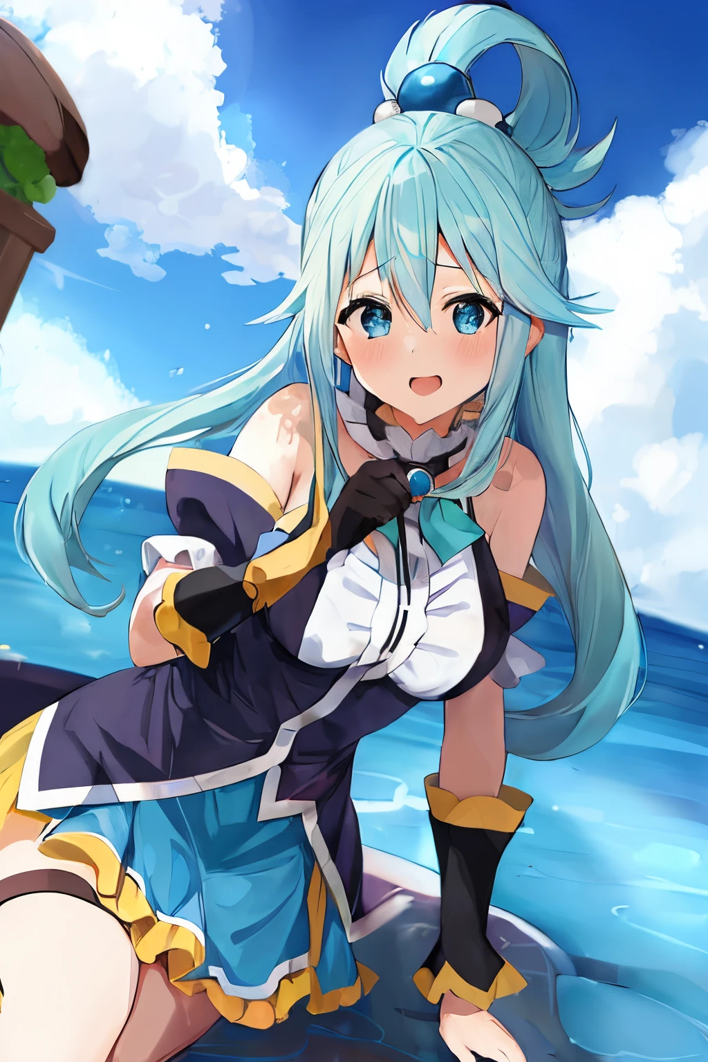 1girl (Aqua Konosuba),  Qual deles, blue tentacles, Hands, corpo inteiro, Cabelos longos azuis, olhos azuis, puddle,, master part, best quality, master part,