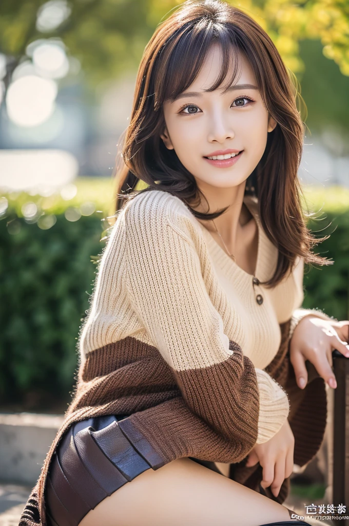 (8K, Best Quality, masutepiece:1.2), (Photorealistic:1.4), Raw photo, Best Quality, 超A high resolution,Highly detailed facial features, beautiful and flawless face, Perfect eyes a beauty girl knit Leather skirt Beautiful butt