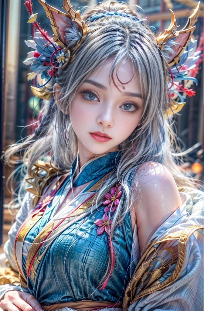 (Photoreal Stick:1.4, masutepiece:1..3, 8K), top-quality, masterpiece, 超A high resolution, Perfect dynamic composition, Professional camera work, Grow Light Effect, Mystical portrait, Cinematic Light, Highly detailed skin and facial texture:1.3, The ultra-detailliert, A detailed eye, (riding a dragon), (myterious:1.3, Fanciful:1.2, tradition:1.2, majestueux:1.2), 1girl in, 25-years old, cute and sexy slim goddess, Fair skin, (Enraptured look:0.9, Totally captivates you:1.0), (japanese miko costume:1.3), (voluptuous breasts:0.9), (Backshots, Calm pose), (Beautiful blue eyes, Eyes that feel beautiful eros:0.85), Sexy face:0.4, (A mouthfeel that feels beautiful eros:0.85), ((Too cute beauty:0.9)), Fantastic background, carry a long noble cane, Eliminate unnecessary hands