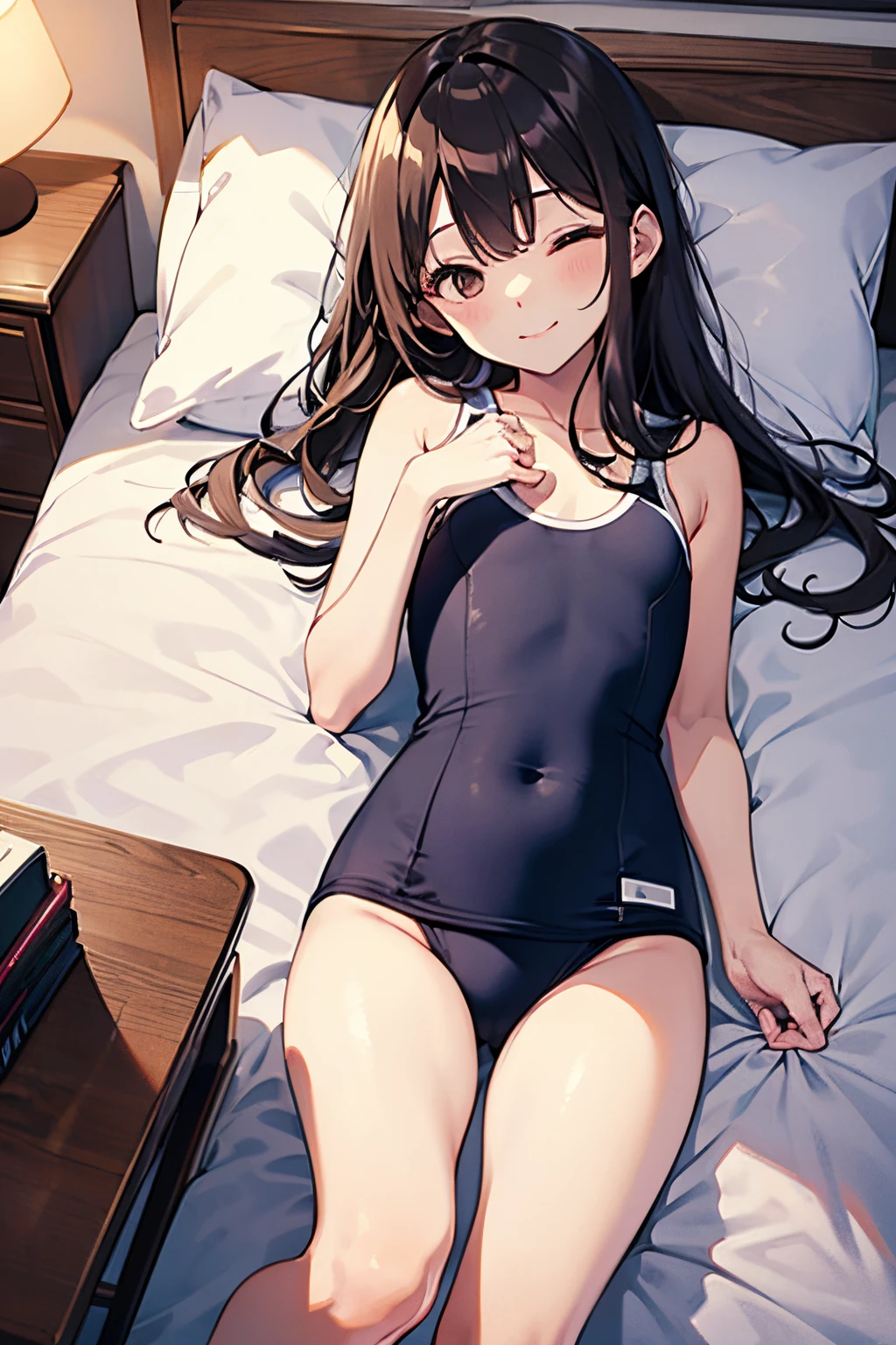 top-quality、Full limbs、complete fingers、Slender beauty、ssmile、Wearing a school swimsuit、Sukusui、knee high、Sleeping in bed