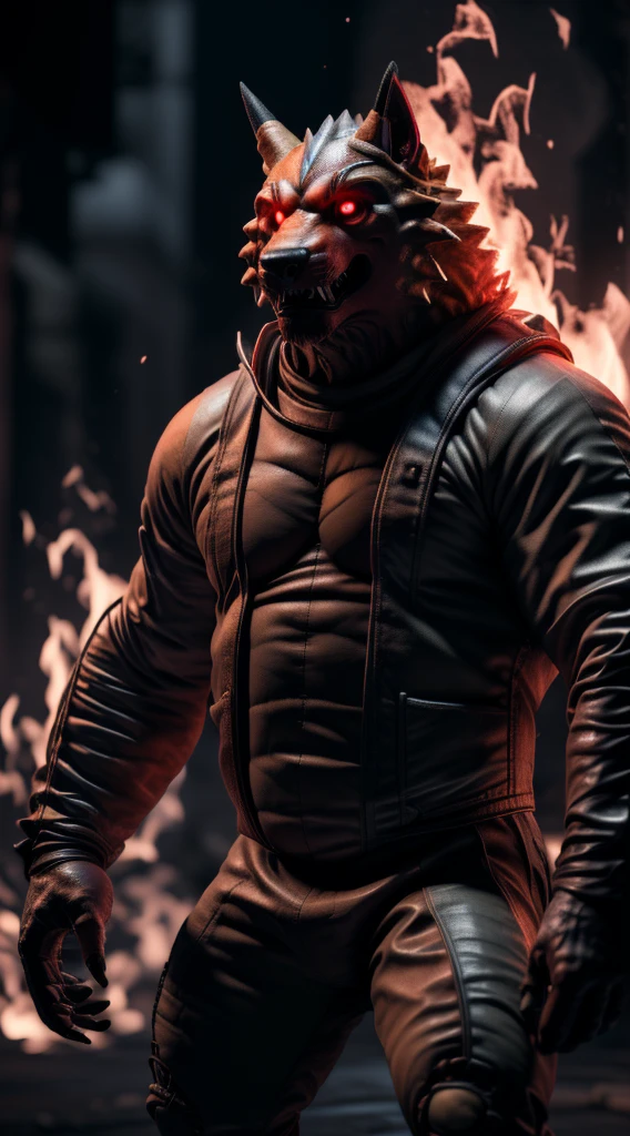 (best quality,16k,32k,highres,masterpiece:1.2),ultra-detailed,(realistic,photorealistic,photo-realistic:1.37),(The ultimate Orochi Kyle) glowing red eyes realistic fire background of totally destroyed USA alone looking at the camera serious expression.