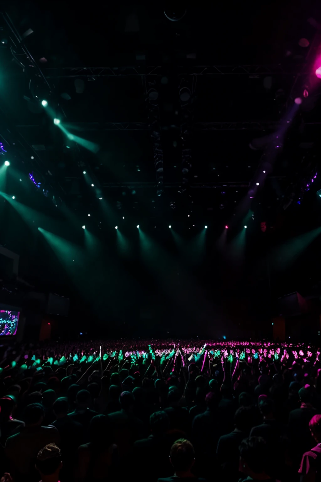 Crowd filled Night club with spotlight on empty stage