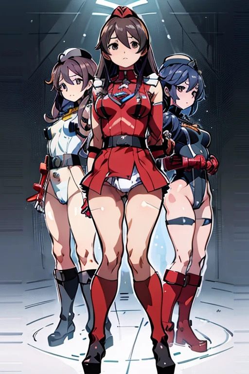 Masterpiece, Best Quality, Highly detailed, illustration, absurdres, street fighter, doll suit, shadaloo doll, agent aika, 5girls, multiple girls, expressionless, Masterpiece, Best Quality, Highly detailed, illustration, absurdres, street fighter, doll suit, shadaloo doll, agent aika, girls, multiple girls, expressionless, arm at side, blank eyes, looking at viewer, red gloves, emotionless, black latex, corrution, mind control, female combatant, full body, hypnotized, unhappy trance, full body suit, leotard, perfect female body, extremely glossy latex,  belt, hypnosis, hypnoLora, empty eyes, Mind control device, thigh high, poses, submissive_pose, visor, masturbation, standing, standing at attention, Slave, collar, gang bang, slave oufit, full tight leg, black leggings, beret, Vividred Operation, Characterpack, Akane Isshiki, Aoi Futaba, Himawari Shinomiya, Rei Kuroki, Wakaba Saegusa, group picture, lineup, harem