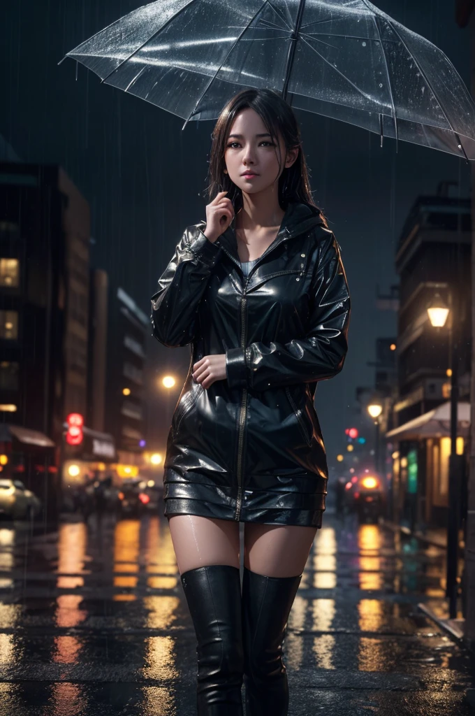 mix4,(8k, RAW photo, best quality, master:1.2), (realistic, photo-realistic:1.37),1girl,cute,cityscape,night,rain,wet,professional lighting,photon mapping,radiosity,physically-based rendering ,
