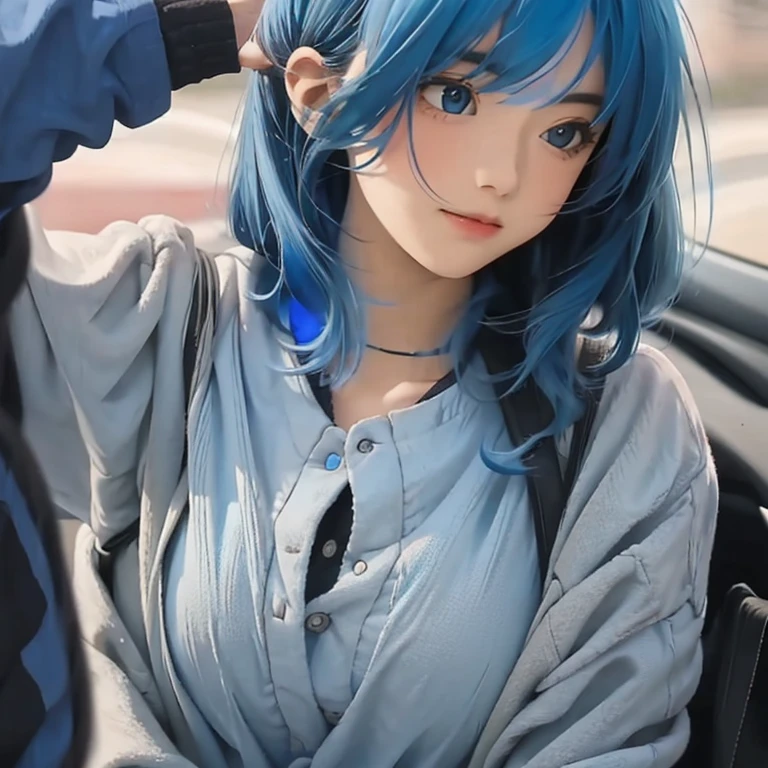 delicate and cute,Emeral,finely detail,girl with,Blue-haired,