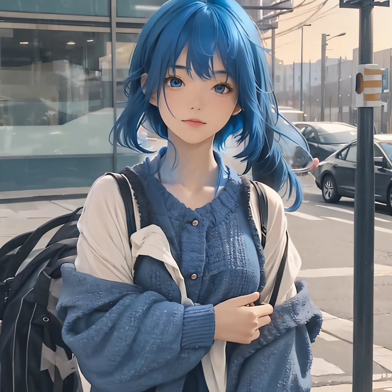 delicate and cute,Emeral,finely detail,girl with,Blue-haired,