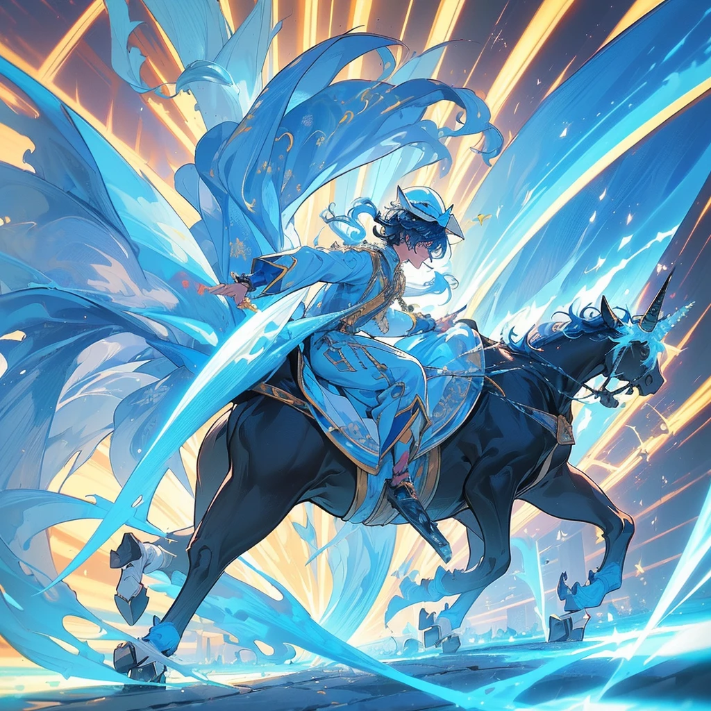 (young man are Excited Fever Crazy atmosphere horse racing jockey with dark hait:1.2), full body, look of delight,
(He is galloping on a White unicorn pegasus with sky blue hair),
(he wears Horse Rider's colorful Costume and Rider's cap:1.4),
Dynamic action horse riding,
Turf Course at the Racecourse in full swing,
Lots of spectators, (Gale speed and Turf Effects)