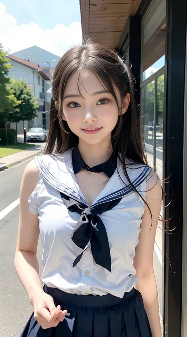 1girll , 12 Old, happy smiling, Blue Eyes, masutepiece, Best Quality, detailed, Lori, Girl running,
middle school student, Sailor school uniform, Lori, Chest Out, On the way to school, (Slender:1),
japanese, Small breasts, Elegance, The wind is blowing, Sky blue beach、((Pick up the skirt))、((I can see the panties))、