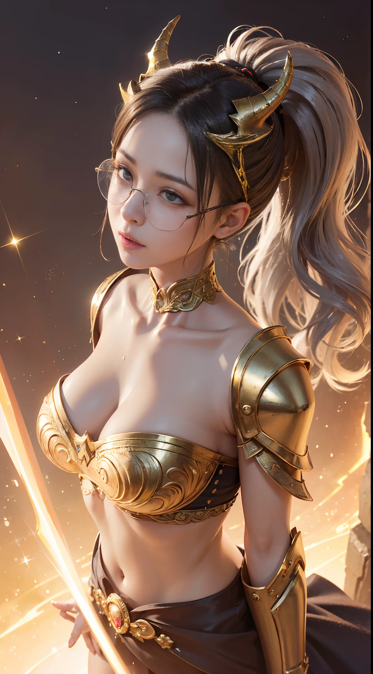 Fine、(The best illustrations)、8k UHD resolution、intricate-detail、top-quality、realisitic、ultra-detailliert、The best lighting、Best Shadows、Soft lighting、Ulutra HD、Ultra-realistic、Tindall Effect、Photorealsitic、(High Detail Skins:1.2)、 (Intricate details, makeup, pureerosface_v1:0.5), (Detailed beautiful delicate face, Detailed beautiful delicate eyes, A perfectly proportioned face, High detailed skin, Detailed skin, best ratio four finger and one thumb, arms below breasts, Tattoo with a red glow under the stomach、Awesome awesome, wide hips, smooth midriff, skiny and thin, __Fashion__, __hair__:1.25)、Digital SLR、 absurd realistic work: 1.3), (max resolution: 1.2), (Ultra HDTV: 1.2), cinematric light, Detailed eyes and skin, detailed facial features, , (Sharp Focus: 1.2), (Focus on Face:1.2),Perfect Style, Beautiful face, acurate, Anatomically correct, Highly detailed face and skin texture, Detailed eyes, Double eyelids, Thin eyebrows, Glitter Eyeliner: 1 Natural cheeks, Glossy skin, Fair skin: 1.2, (Glossy lips: 1.4),(Shy look: 1.2),Highly detailed facial and skin texture, Detailed eyes, Double eyelids, Natural cheeks, shiny lips: 1.4,Exposed cleavage、Bewitching。a baby face、Seductive、Chest emphasis、((((Huge glasses, Otaku Glasses, thick glasses, Round glasses)))),The long-haired、Braid hair、Ponytail distortion、, Ponytail with a bow tied at the back of the hair, huge solemn expression、Body Up、Big breasts emphasis, Super tight breasts, Breast augmentation surgery, The breasts are very big and round and round,Toned waist、 Meet beautiful girls, Look at the girl's body, In the Dark、Bat Wings,(((Demon Horns)))、(Devil's Tail)、(Detailed spooky backgrounds:0.8)、demon girls,wear armor made of skeletons,Top a pair of demon corners,Long grey hair,Beautiful and delicate skull decoration and fluorescent green magic sword that shines red,emits eerie demonic flames,The light from the back window was backlit..................................,Contour light,green flash particles,translucent magic sword,waist guard, hand guards, veils, Holding a Long Sword in front of Body, Ancient Chinese style, Short Sword at the Waist Attacking Posture, arrows flying, war, Night, dramatic compositions, Sword qi surrounding, Super detailed goddess of war, (Dynamic Posture: 1.3), Thick armor reveals the heart of the conflict, (Fine detail), radiant light, Powerful light area, (armor of historical importance:1.2), glittering metal armor, (Magic symbols shine on armor:1.3), (Magical magic swirled around her:1.3), Long white hair waving in the wind in every detail, Detailed weapon holding, (Sharp sword, Radiant:1.3), ((Silver armor)), (intense expression:1.1), (Its light is、Highlighting her dominance and rebirth behind the scenes:1.4), (Wisdom and Rebirth:1.2), (Strong stance:1.2), (Overwhelming mystical power:1.2), (Sparkling sweat:1.1), armor decorated with jewels, (The contrast between silver and gold:1.3),wear armor made from corpses、wear magic armor、