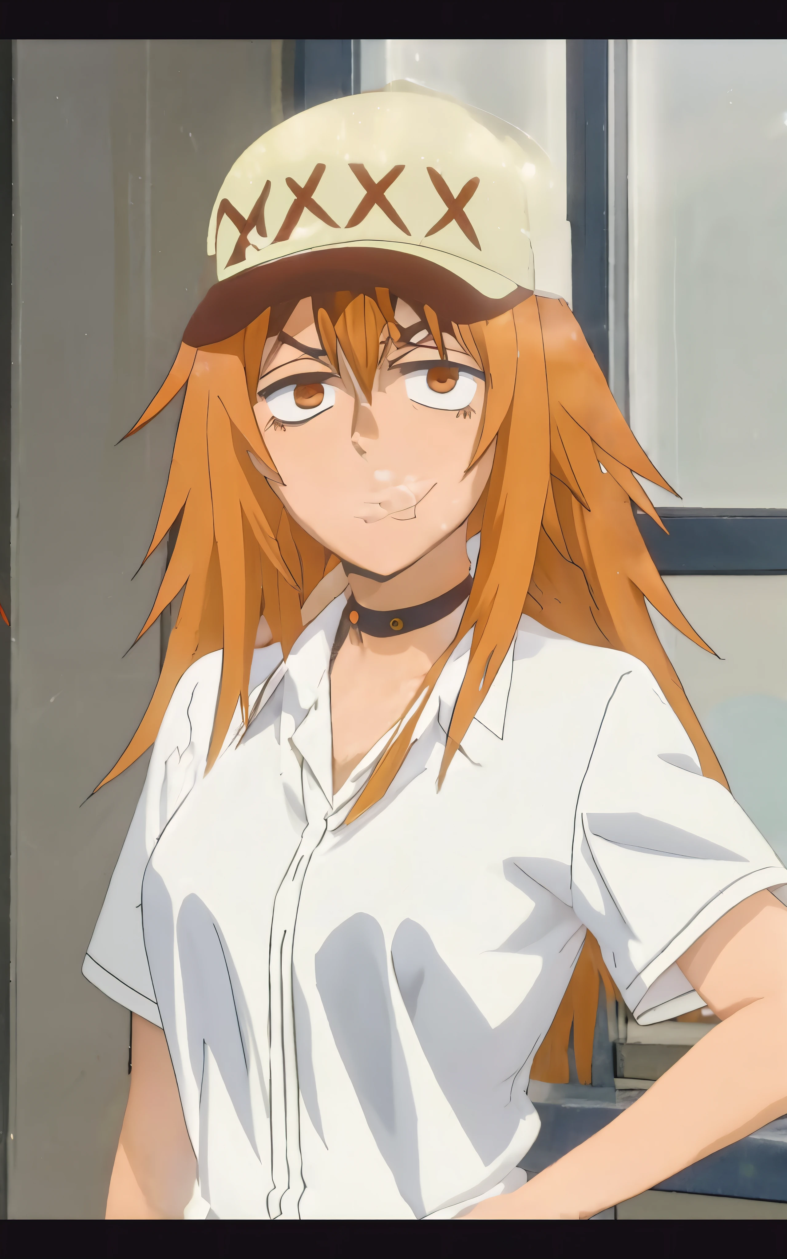 Anime girl with long hair wearing a hat and white shirt - SeaArt AI