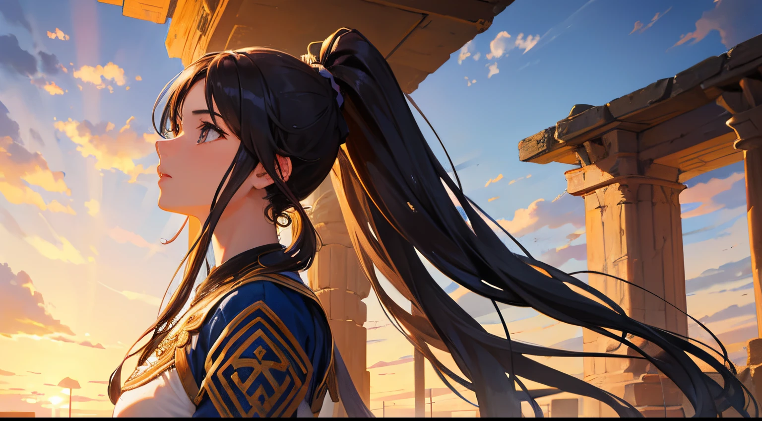 An ancient girl with a long ponytail