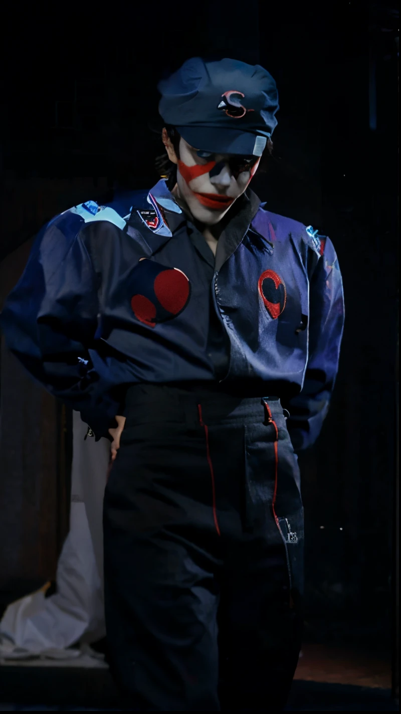 Blue Back Hat Joker Makeup Black Pants