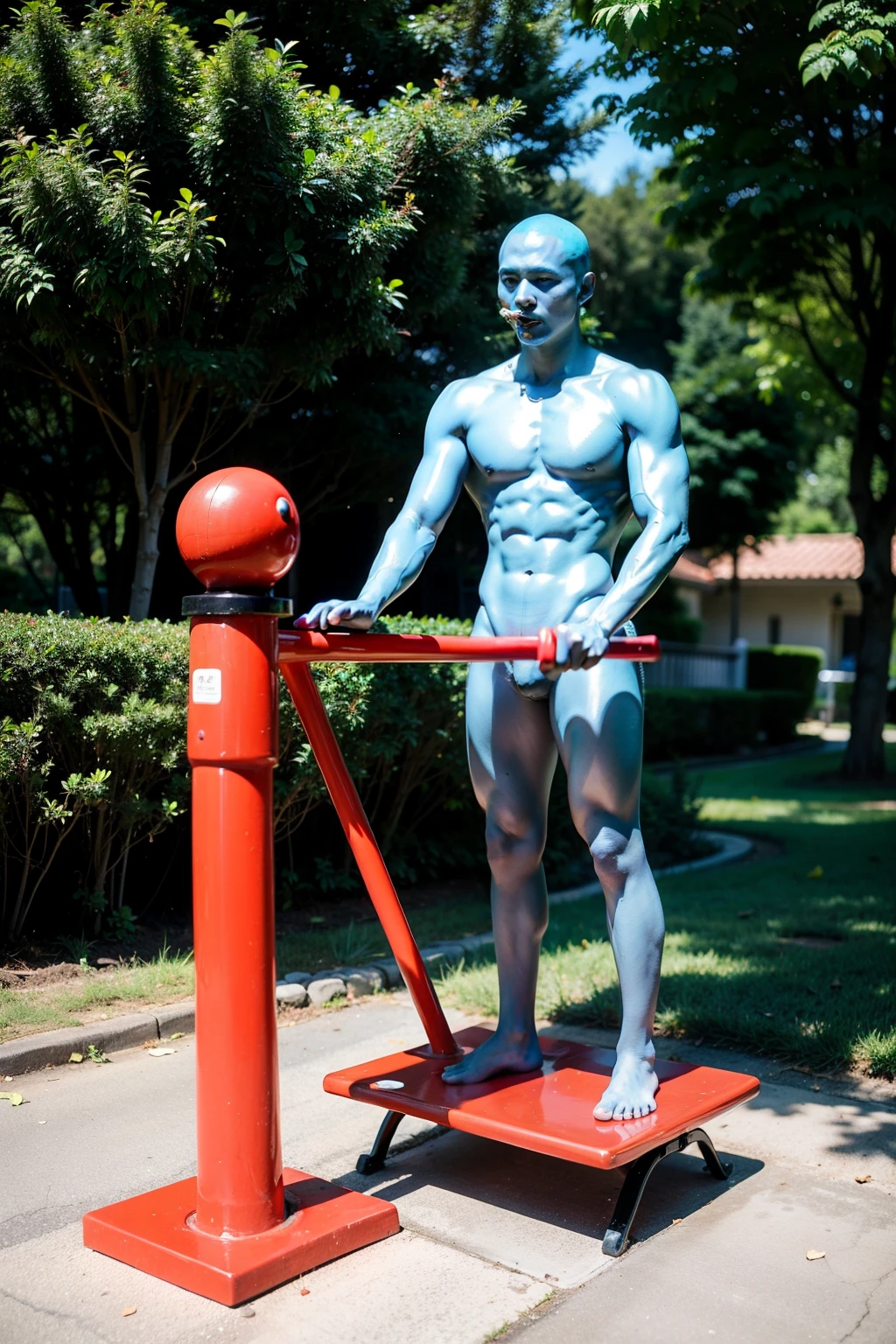 Manhwa Style,The little blue man plays the seesaw with the little red man