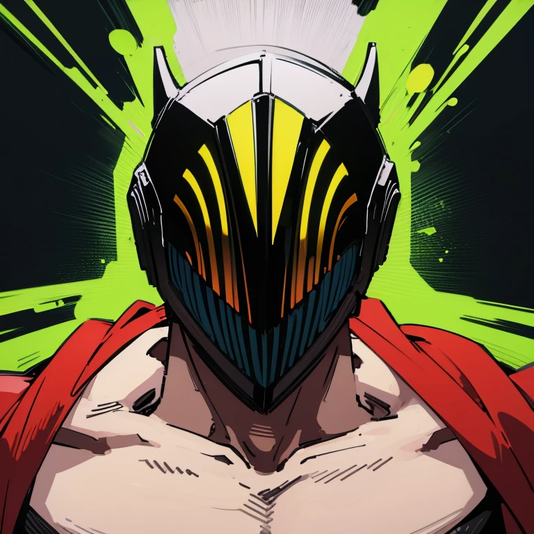 Moatly black, Neon green highlights, helmet, villianous
