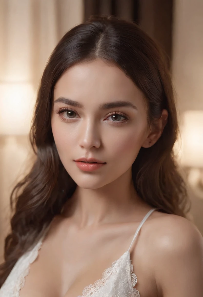 Extremely sexy, petite but large breasted russian girl wearing sexy white lace lingerie, very deep cleavage, hourglass (34-28-36), black straight hair, sweat on her body, in the bedroom, like Ameri Ichinose, tan skin, perfect nose, perfect hands, golden ratio, shadows, sensual atmosphere, insanely detailed, intricate, hyper realism, life-like, 8k, glowing, photorealistic, 64k, full body, ultra realistic, seductive gaze, ultra detailed, highly detailed, realism, 8k, Night, low light, Evening, glowing, glamour, glimmer, glisten, shadows, full body, ultra high definition, 8k, ultra sharp focus
