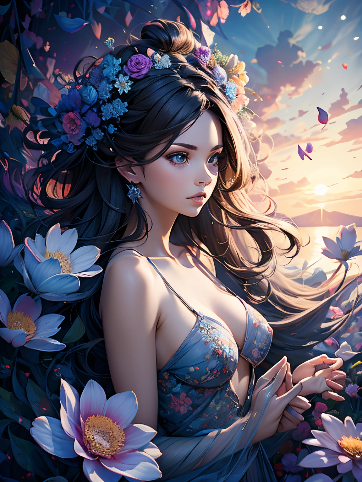 (animation, girl, garden, blooming flowers:1.1, fractal art, naked, best quality, ultra-detailed, realistic:1.37, vibrant colors, soft lighting)