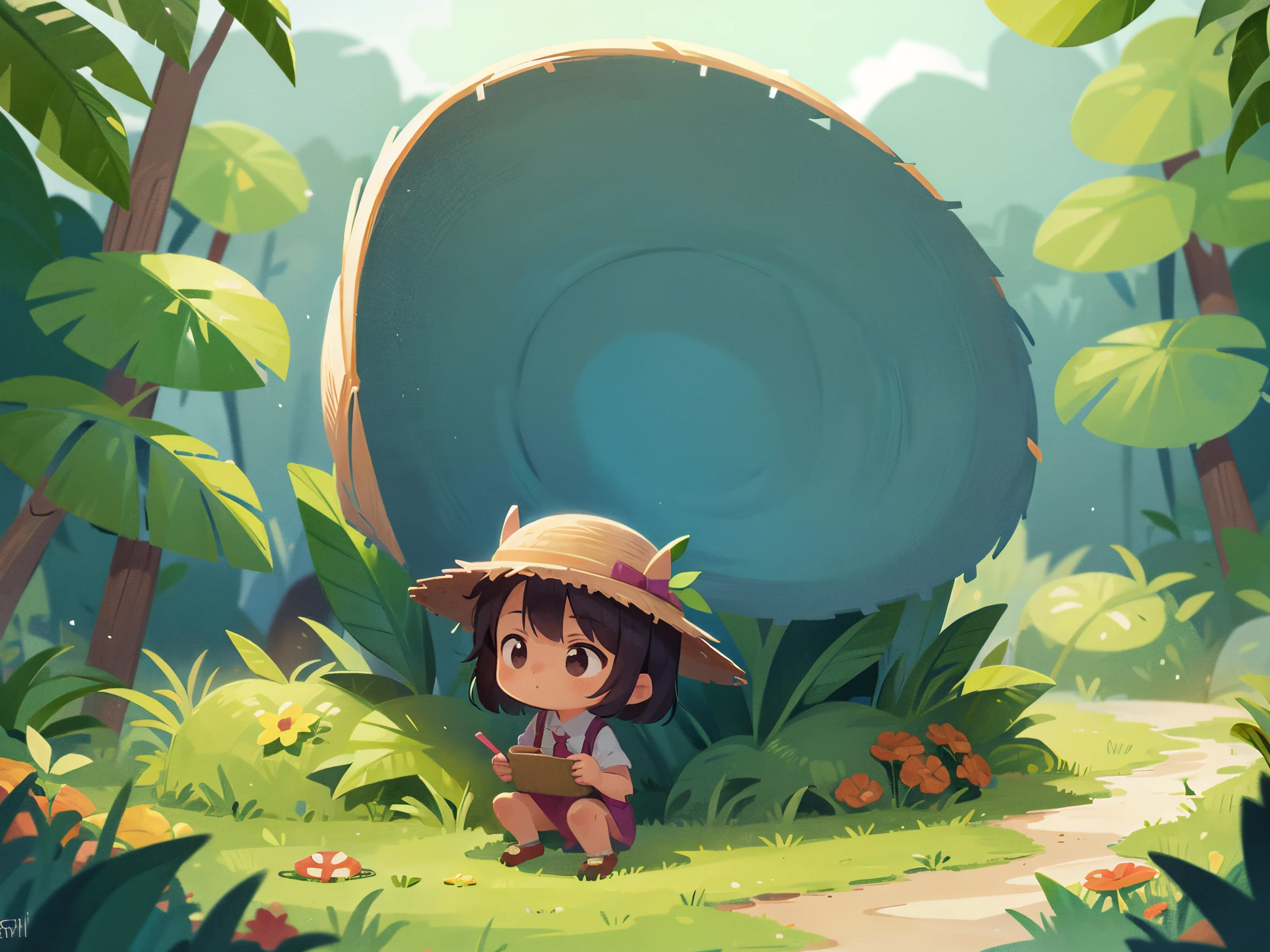 A child with a straw hat