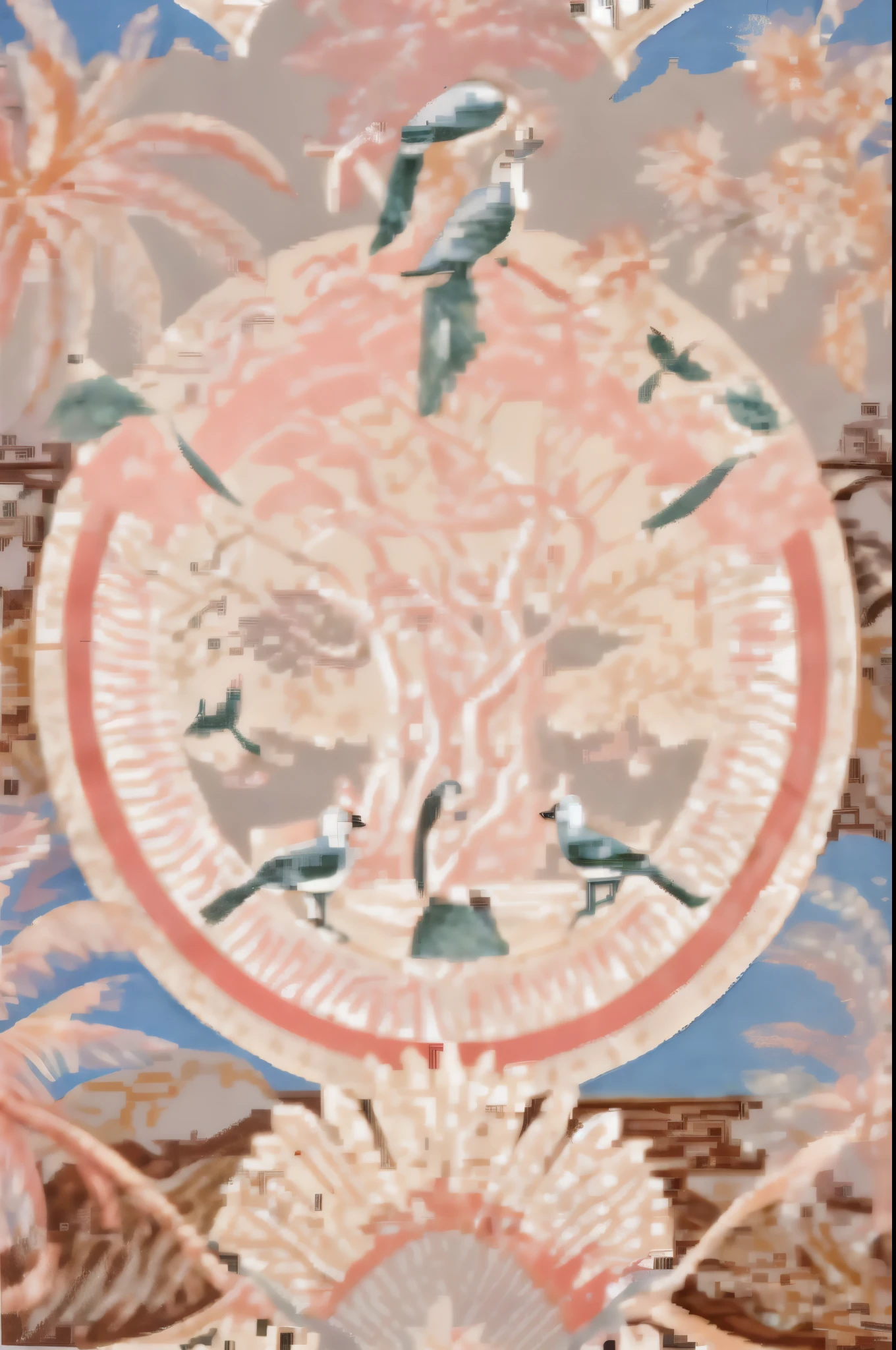 Close-up of a wall clock，There are birds on it, chinoiserie pattern, minimalist art nouveau style, Inspired by Alfred Edward Charon, chinoiserie wallpaper, Inspired by François Barrow, inspired by Théodore Rousseau, 2020, 2 0 2 0, Inspired by John Zofarni, 2 0 2 1