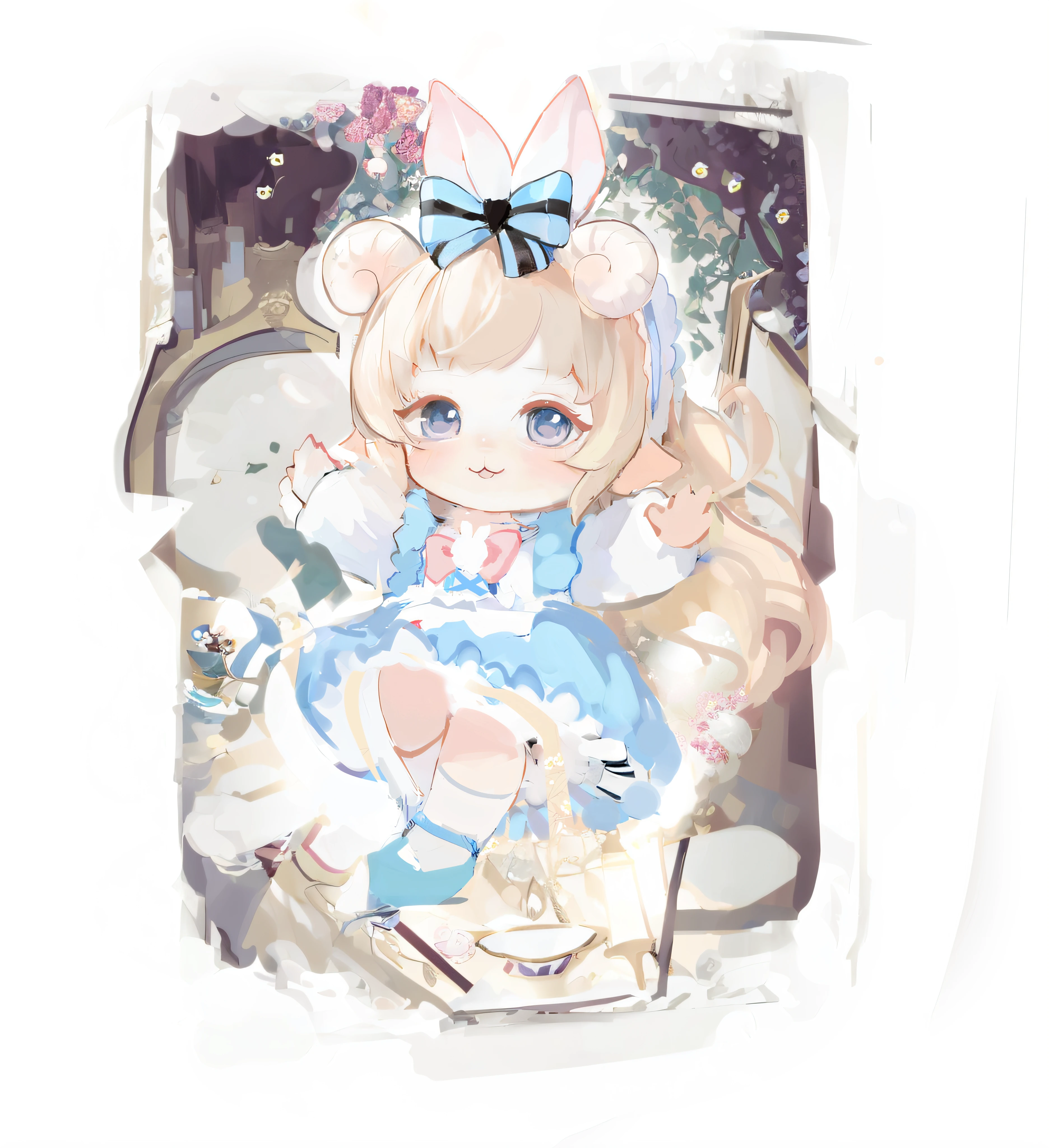 ,Sacred scenes,lamplight,Alice in Wonderland scene,gorgeous one,4K,,magical,fantasy scene card,a red peach,structurally correct,Rich depth of field,Best quality at best,tmasterpiece,lamplight,Game card scene,A majestic,pocketwatch,tea party,teacup,tea set,fork,Amazing plants,Ace of Hearts