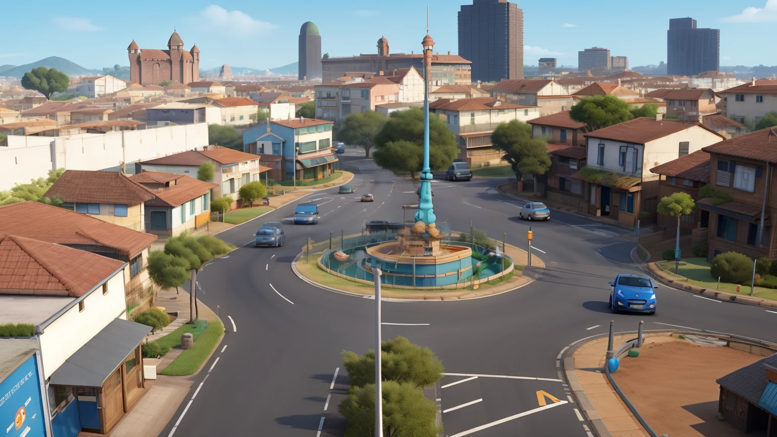 master part, best quality, alta qualidade, Very detailed, Casas, Buildings on both sides of the road, perspectiva, alta e baixa, arquitetura dos desenhos animados, illustration style, estilo de jogo, desenho em perspectiva. Fundo da cidade, arte conceitual disney, Futurismo, Mobile Game, interface do jogo, Interface do jogo com ar condicionado nas ruas