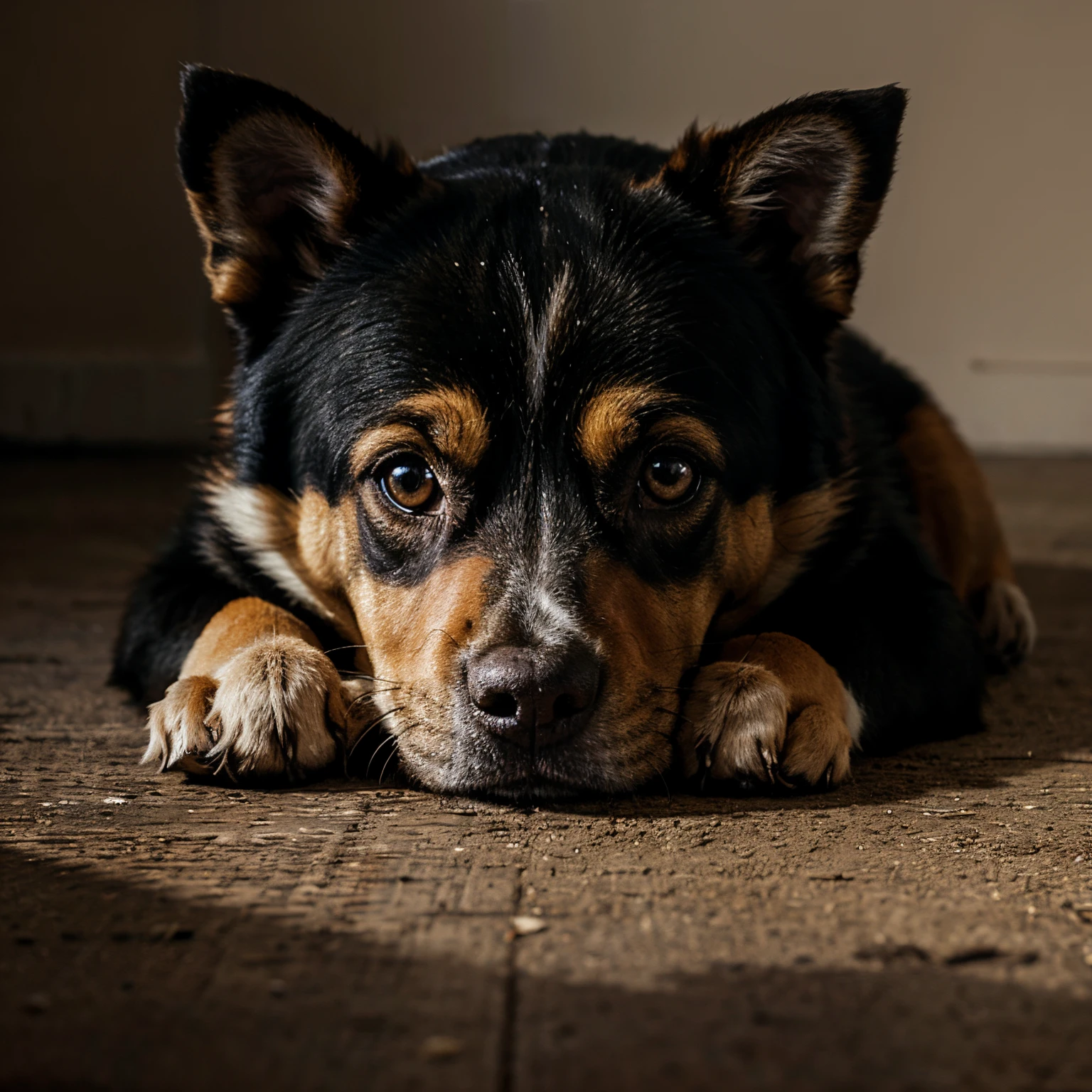 oil painting of a sad dog