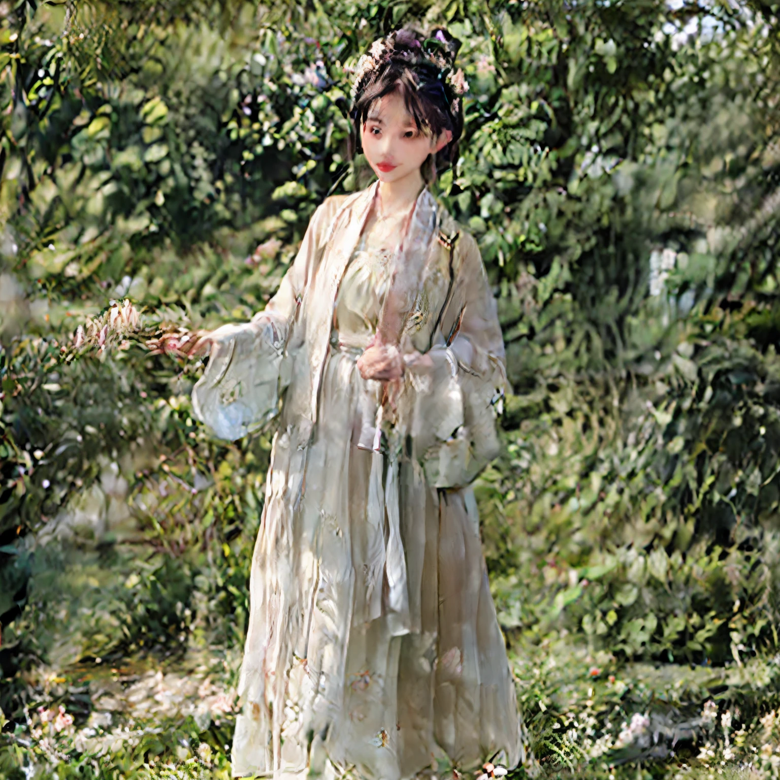 ((Best quality at best)), ((tmasterpiece)), ((actual)), Beautiful flawless girl standing in peaceful Japanese garden,Cherry blossoms at eye level, Scenic one, tmasterpiece, (A high resolution), Original, Extremely detailed 8K , (realisticlying:1.4),Flawless Face, perfect eyes,symmetrica body shape,ssmile,