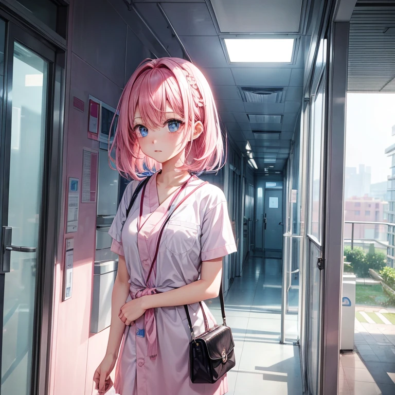 A girl with pink hair and light blue eyes goes to the hospital、Let me be hospitalized