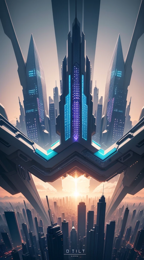 wallpaper design ideas、Regular and simple geometric pattern、colourfull、Slippery texture、realisitic、high-level image quality、Abstract image of a futuristic city