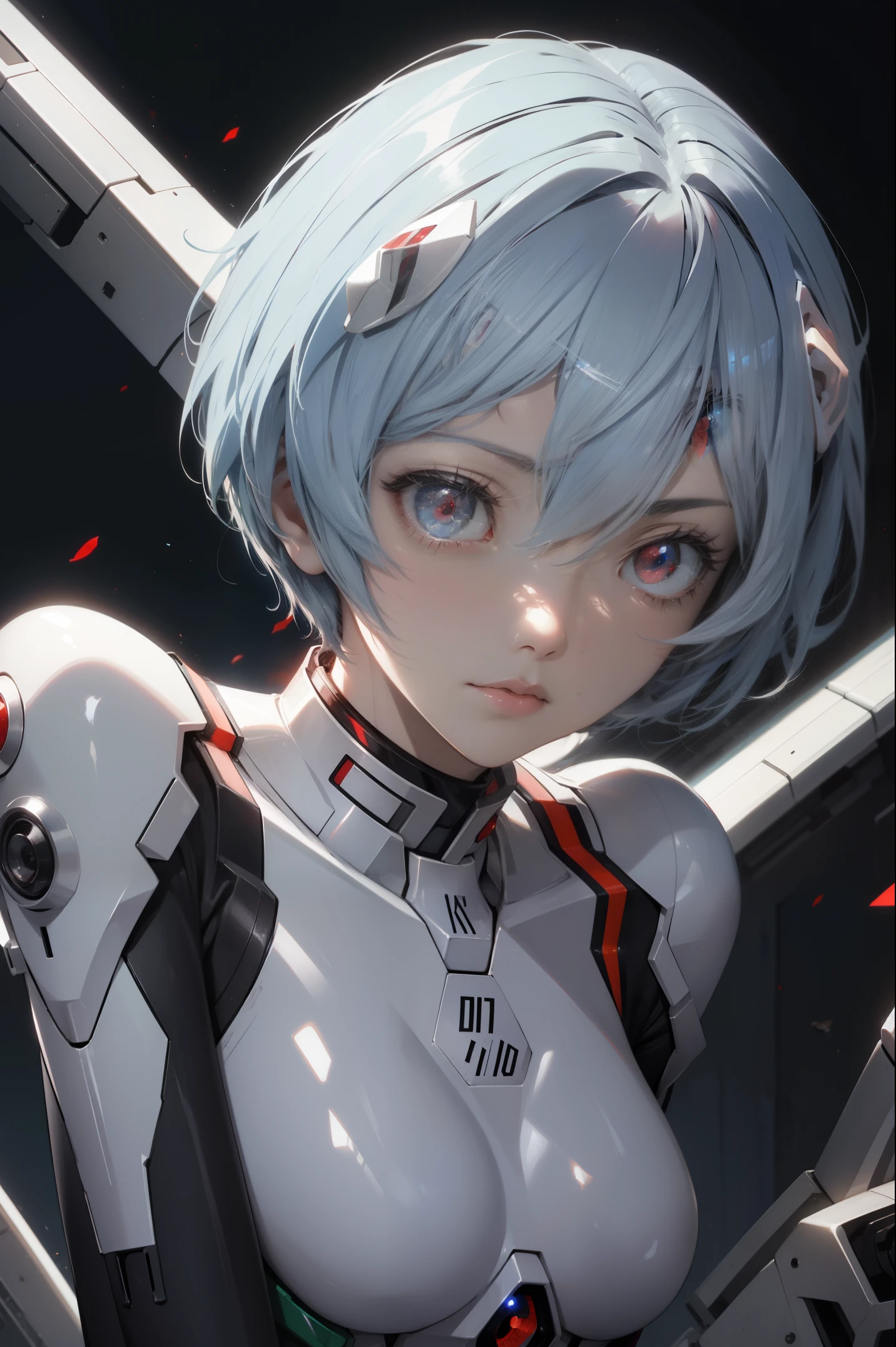 reiayanami, Rei Ayanami, Blue hair, Short hair, (Red Eyes:1.5),
Blake Bodysuit, Headgear, plugsuit, White bodysuit,
BREAK outdoors, city,
BREAK looking at viewer, 
BREAK (masutepiece:1.2), Best Quality, High resolution, Unity 8k壁纸, (Illustration:0.8), (Beautiful detailed eyes:1.6), extra detailed face, Perfect Lighting, extremely details CG, (Perfect hands, Perfect Anatomy),